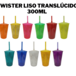 COPO TWISTER – 300ML – 38G – LISO TRANSLÚCIDO – C/ TAMPA E CANUDO
