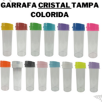 GARRAFA ECO WORLD – 480ML – 85G – CRISTAL C/TAMPAS COLORIDAS