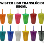 COPO TWISTER – 550ML – 56G – LISO TRANSLÚCIDO – C/ TAMPA E CANUDO